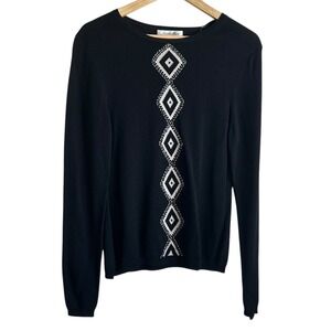 VTG Judith Hart Petites Sweater L Black Diamond Geometric Knit Minimalist 90s
